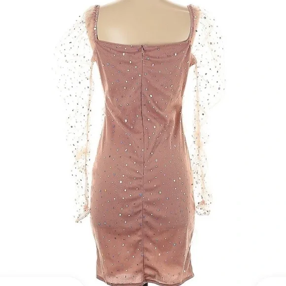 AREA STARS Stardust Pink Y2K Barbie Sheer Ruched Long Sleeve Mini Dress M - Picture 4 of 6